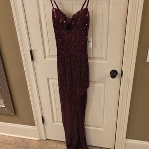 Windsor Burgundy/ Brown Asymmetrical Sequin Dress